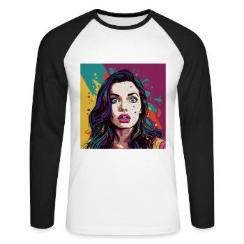 Pop Art Visage surpris - T-shirt baseball manches longues Homme - blanc/noir - Devant - Nik (191cm)