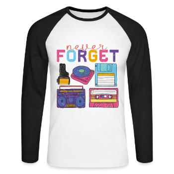 Never Forget: Lustiges Retro-Design Ghettoblaster - Unisex Baseballshirt langarm - Weiß/Schwarz - Vorne - Nik (191cm)