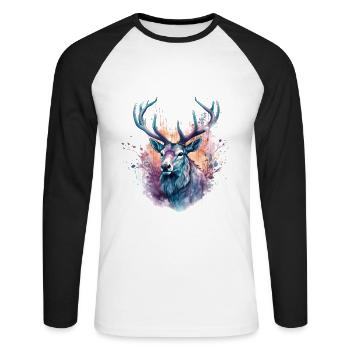 Aquarelle colorée de cerf - T-shirt baseball manches longues Homme - blanc/noir - Devant - Nik (191cm)