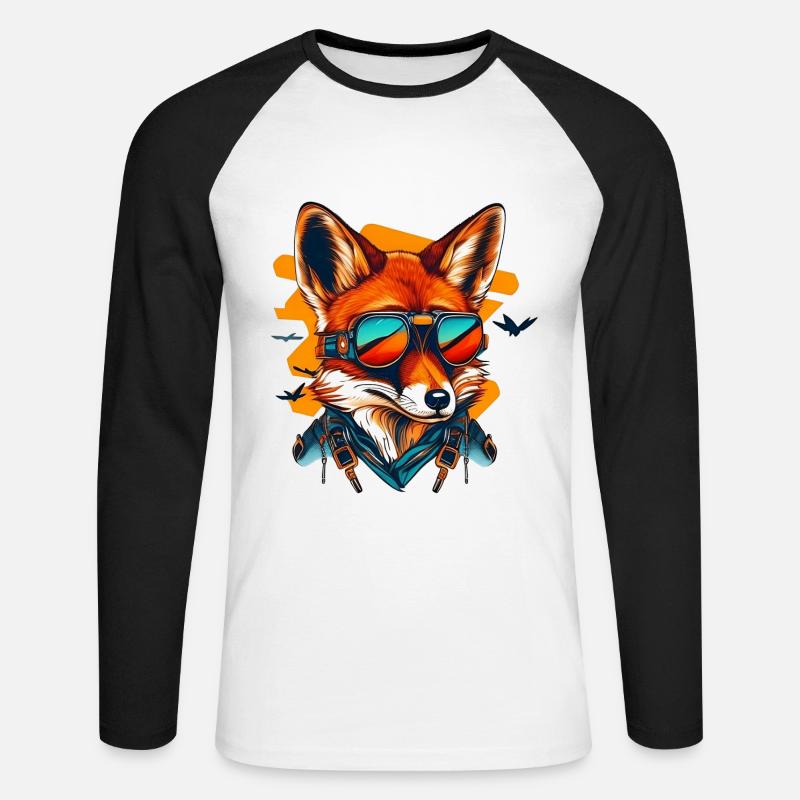 Fuchs mit Fliegerbrille - Unisex Baseballshirt langarm - Weiß/Schwarz