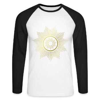 Rayons - Graphisme - Design graphique - Géométrie - T-shirt baseball manches longues Homme - blanc/noir - Devant - Nik (191cm)