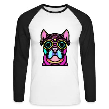 Glücklicher Hund. Glückliche Hunde. Bulldogge - Unisex Baseballshirt langarm - Weiß/Schwarz - Vorne - Nik (191cm)
