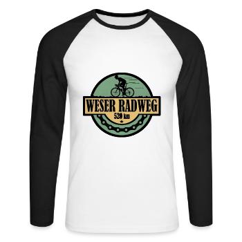 Weser Radweg - Unisex Baseballshirt langarm - Weiß/Schwarz - Vorne - Nik (191cm)