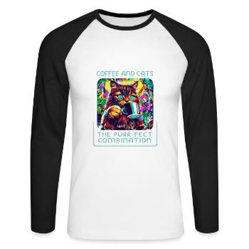 Coffee & cats: a heavenly mix! - Unisex Long Sleeve Baseball T-Shirt - white/black - Front - Nik (191cm)