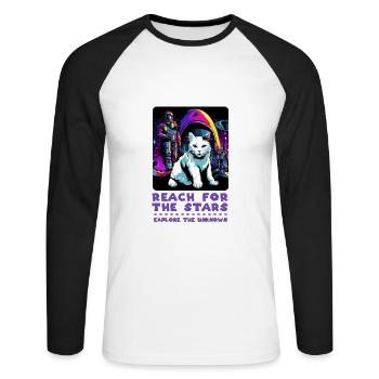 Cosmic Cat Power - Discover the Stars - Unisex Long Sleeve Baseball T-Shirt - white/black - Front - Nik (191cm)