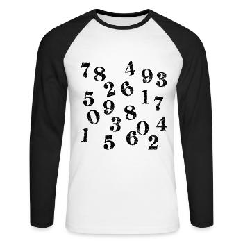 cooler Zahlensalat Zahlen Mathematik - used look - Unisex Baseballshirt langarm - Weiß/Schwarz - Vorne - Nik (191cm)