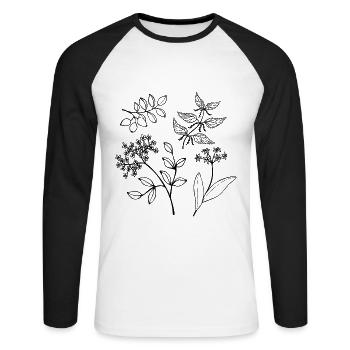 Forêt Vert Herbes sauvages Plantes forestières Plantes sauvages - T-shirt baseball manches longues Homme - blanc/noir - Devant - Nik (191cm)
