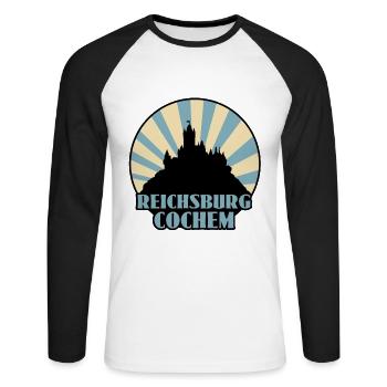 Reichsburg Cochem - Unisex Baseballshirt langarm - Weiß/Schwarz - Vorne - Nik (191cm)