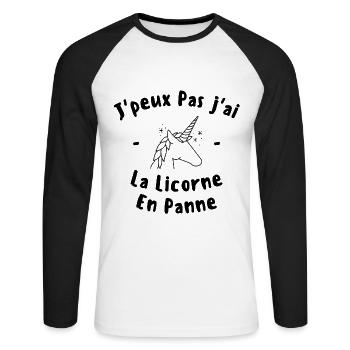 J peux pas j ai la licorne en pane - T-shirt baseball manches longues Homme - blanc/noir - Devant - Nik (191cm)