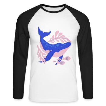Rorqual rose et bleu - T-shirt baseball manches longues Homme - blanc/noir - Devant - Nik (191cm)