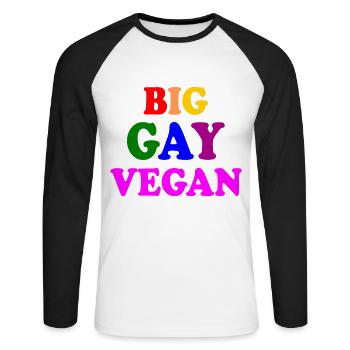 Big gay vegan - Unisex Long Sleeve Baseball T-Shirt - white/black - Front - Nik (191cm)