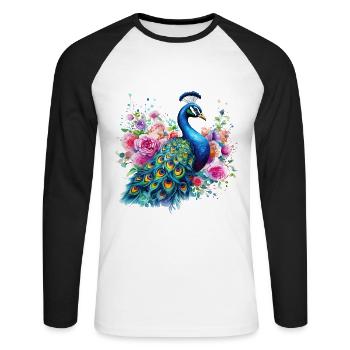 Peacock Flowers Peacock Feather Exotic Colorful Colorful - Unisex Long Sleeve Baseball T-Shirt - white/black - Front - Nik (191cm)