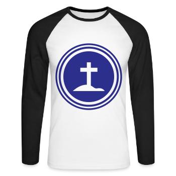 Symbole de la croix - T-shirt baseball manches longues Homme - blanc/noir - Devant - Nik (191cm)