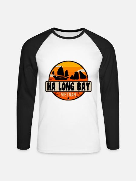 Ha Long Bucht Vietnam - Unisex Baseballshirt langarm - Weiß/Schwarz