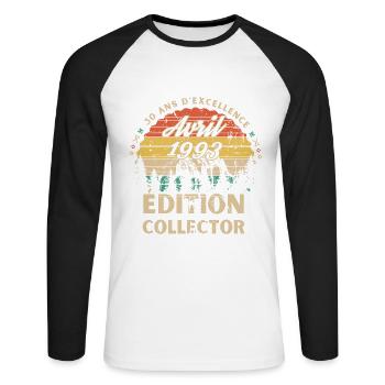 Anniversaire 30 ans Avril 1993 édition collector - T-shirt baseball manches longues Homme - blanc/noir - Devant - Nik (191cm)