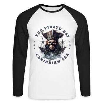 Pirat Totenkopf Jolly Roger Kostüm Geschenkidee - Unisex Baseballshirt langarm - Weiß/Schwarz - Vorne - Nik (191cm)