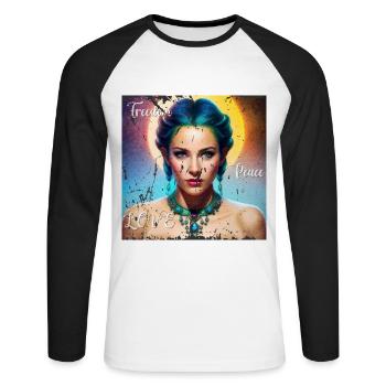 Mystische Göttin - Unisex Baseballshirt langarm - Weiß/Schwarz - Vorne - Nik (191cm)