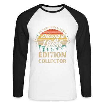 38 ans Décembre 1986 édition collector - T-shirt baseball manches longues Homme - blanc/noir - Devant - Nik (191cm)