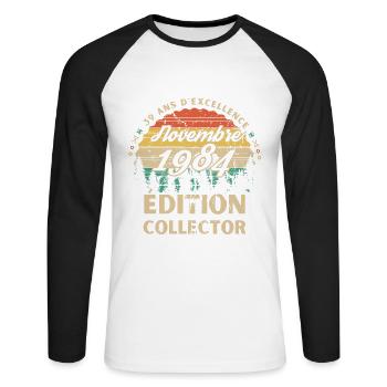 39 ans Novembre 1984 édition collector - T-shirt baseball manches longues Homme - blanc/noir - Devant - Nik (191cm)