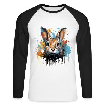 Hasen Kopf Kaninchen Farbspritzer Häschen - Unisex Baseballshirt langarm - Weiß/Schwarz - Vorne - Nik (191cm)