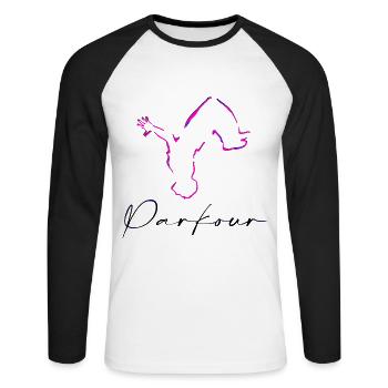 Parkour - T-shirt baseball manches longues Homme - blanc/noir - Devant - Nik (191cm)