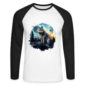 Aquarell Wolf - Unisex Baseballshirt langarm - Weiß/Schwarz - Vorne - Nik (191cm)