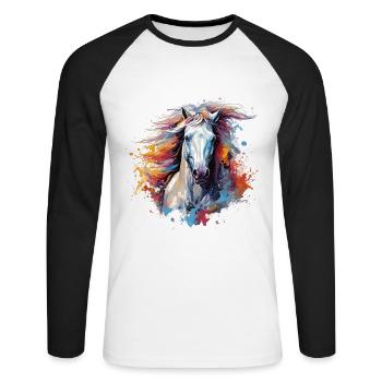 Pferd - Unisex Baseballshirt langarm - Weiß/Schwarz - Vorne - Nik (191cm)