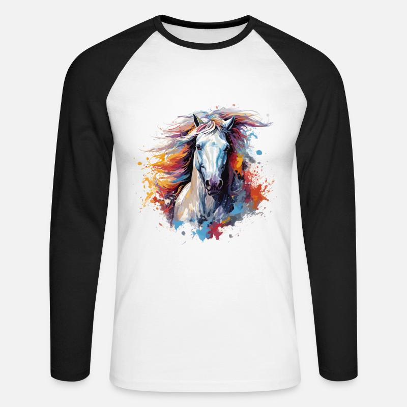 Pferd - Unisex Baseballshirt langarm - Weiß/Schwarz