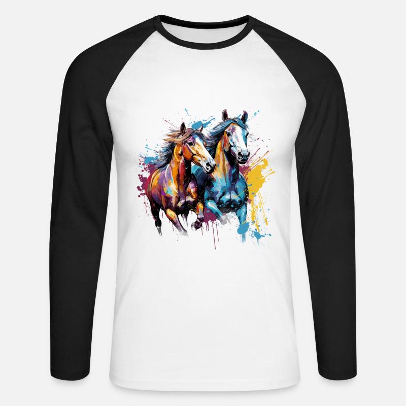 Pferd, Pferde - Unisex Baseballshirt langarm - Weiß/Schwarz