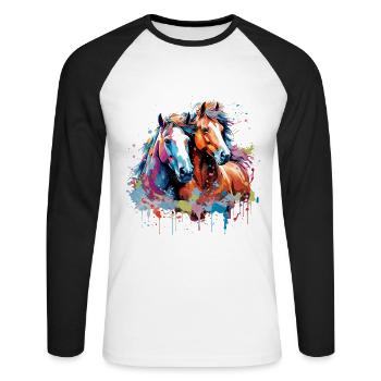 Chevaux aquarelle - T-shirt baseball manches longues Homme - blanc/noir - Devant - Nik (191cm)