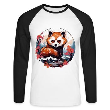 Little Red Panda dans le style anime japonais - T-shirt baseball manches longues Homme - blanc/noir - Devant - Nik (191cm)