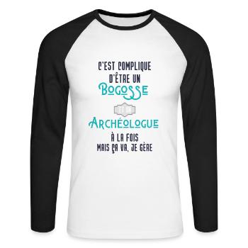 C'est compliqué d'être Bogosse et Archéologue - T-shirt baseball manches longues Homme - blanc/noir - Devant - Nik (191cm)