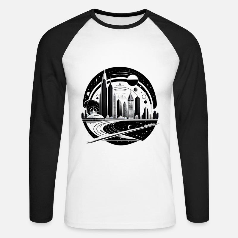 Space City 01 - Unisex Baseballshirt langarm - Weiß/Schwarz