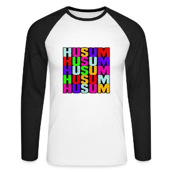 Husum - Unisex Baseballshirt langarm - Weiß/Schwarz - Vorne - Nik (191cm)