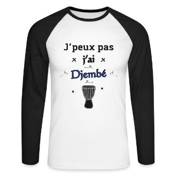 J'peux pas j'ai Djembé - T-shirt baseball manches longues Homme - blanc/noir - Devant - Nik (191cm)