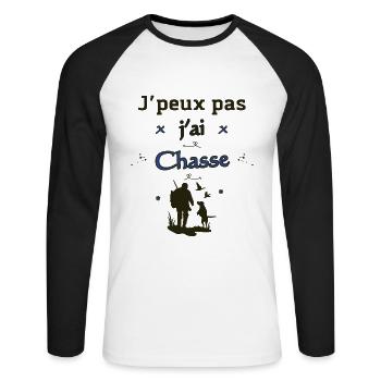 J'peux pas j'ai chasse - T-shirt baseball manches longues Homme - blanc/noir - Devant - Nik (191cm)