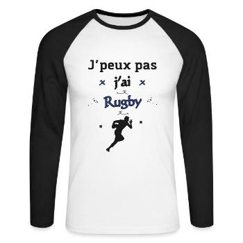 J'peux pas j'ai rugby - T-shirt baseball manches longues Homme - blanc/noir - Devant - Nik (191cm)