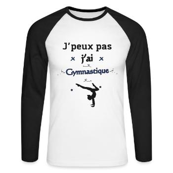 J'peux pas j'ai Gymnastique - T-shirt baseball manches longues Homme - blanc/noir - Devant - Nik (191cm)