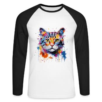 Niedliche Katze - Unisex Baseballshirt langarm - Weiß/Schwarz - Vorne - Nik (191cm)
