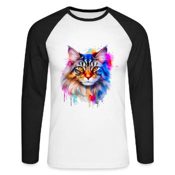 Maine Coon Cat - Unisex Long Sleeve Baseball T-Shirt - white/black - Front - Nik (191cm)