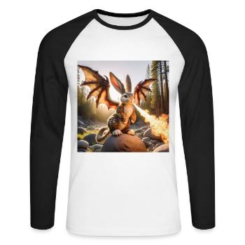 Feuerspeiender Hase Drache #12 - Unisex Baseballshirt langarm - Weiß/Schwarz - Vorne - Nik (191cm)