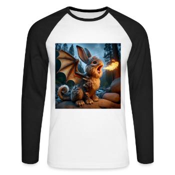 Feuerspeiender Hase Drache #18 - Unisex Baseballshirt langarm - Weiß/Schwarz - Vorne - Nik (191cm)