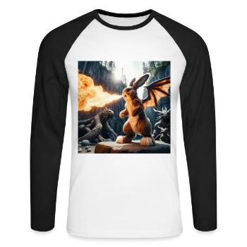 Feuerspeiender Hase Drache #10 - Unisex Baseballshirt langarm - Weiß/Schwarz - Vorne - Nik (191cm)