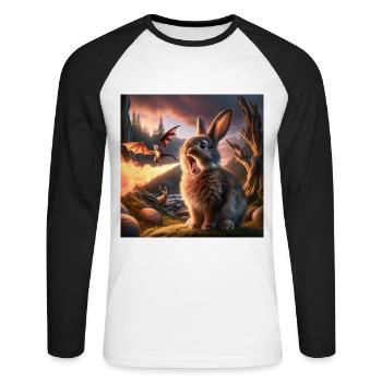Feuerspeiender Hase Drache #26 - Unisex Baseballshirt langarm - Weiß/Schwarz - Vorne - Nik (191cm)