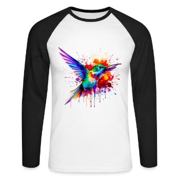 Kolibri im Aquarell - Unisex Baseballshirt langarm - Weiß/Schwarz - Vorne - Nik (191cm)