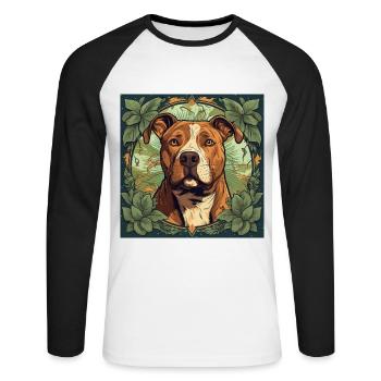 Chien American Pitbull Terrier - T-shirt baseball manches longues Homme - blanc/noir - Devant - Nik (191cm)