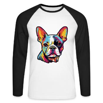 Bouledogue français coloré Frenchie Dog - T-shirt baseball manches longues Homme - blanc/noir - Devant - Nik (191cm)
