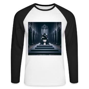 Fart Souls - Hollow Knight on Porcelain Throne #08 - Unisex Long Sleeve Baseball T-Shirt - white/black - Front - Nik (191cm)