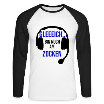 Gleich bin noch am Zocken - Unisex Baseballshirt langarm - Weiß/Schwarz - Vorne - Nik (191cm)