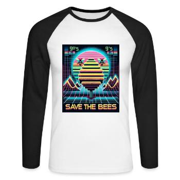 Sauvetage des abeilles rétro-futuriste (Save the Bees) - T-shirt baseball manches longues Homme - blanc/noir - Devant - Nik (191cm)